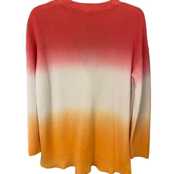 Talbots Womens Pink Orange Dip Dye Ombre Lyocell Button Front Cardigan Sweater M - Picture 2 of 6